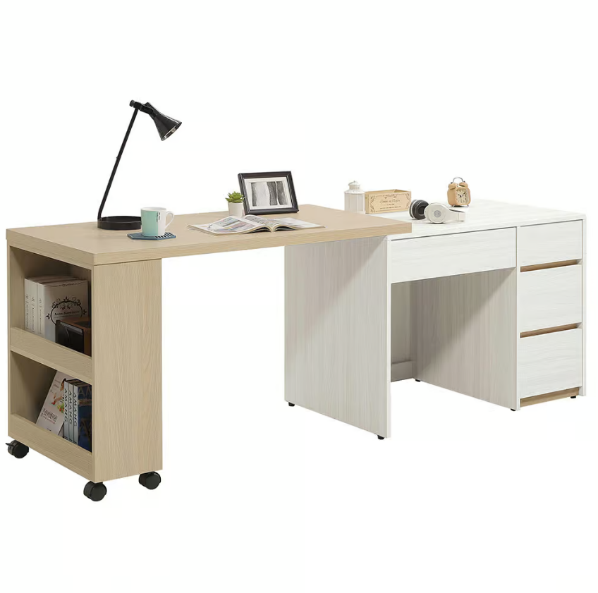 747-2 洛蒂4~4.66尺伸縮書桌全組 (桌面可左右擺放.不分左右方向) (附4顆可移動煞車輪.恕不拆賣) (桌面尺寸:寬120x深60) (單書桌尺寸:寬97x深60x高71.5cm) (不可L型擺放)