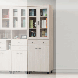 E320-4 寶麗白雲橡2.7尺中抽書櫥 隔板:活動三片