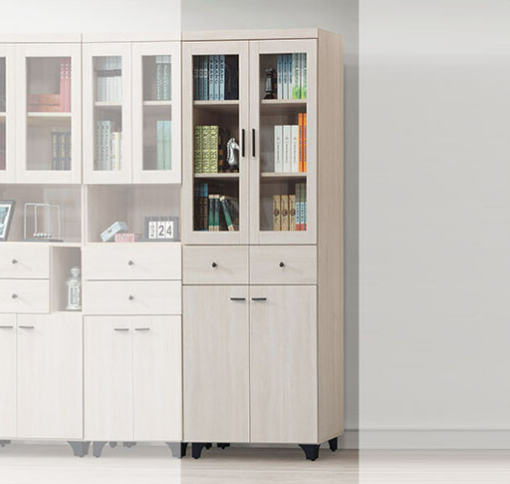 E320-4 寶麗白雲橡2.7尺中抽書櫥 隔板:活動三片