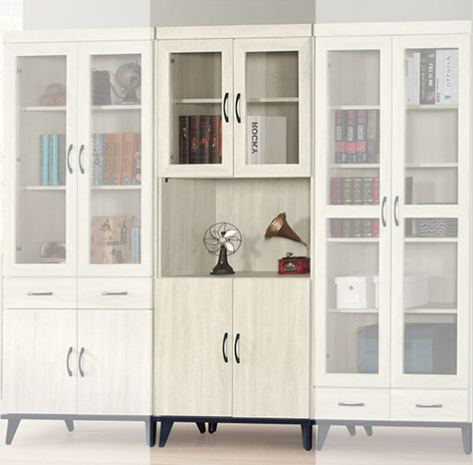 E320-6 鋼刷白2.7*6.5尺四門開放書櫥 隔板2片