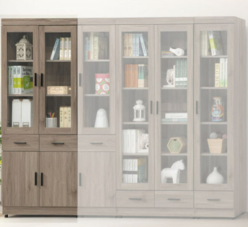 E323-1 古橡中抽2.6尺書櫥 ⊙活動隔板3片