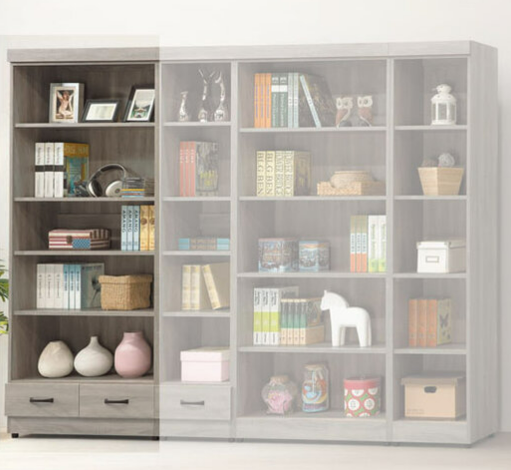 E324-5 灰梧桐有抽開放式2.6尺書櫥