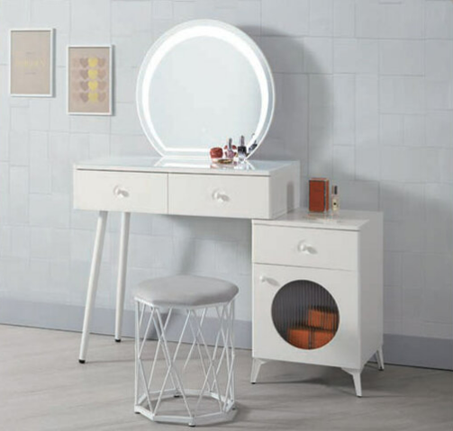 A1311-4 伊德2.7尺伸縮化妝台 全組 含椅 ⊙可左右擺放、 ⊙桌面6mm強化玻璃、