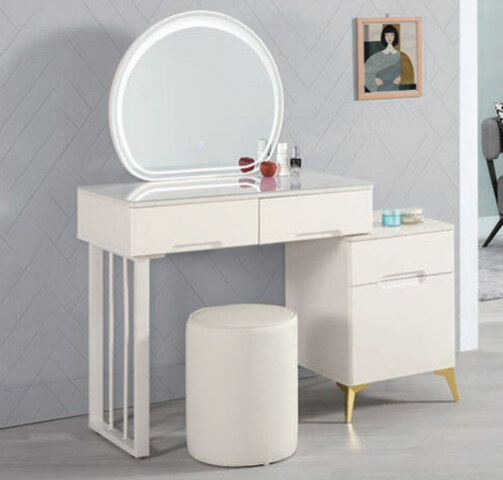 A1311-5 溫蒂2.7尺伸縮化妝台 全組 含椅 ⊙可左右擺放、 ⊙桌面4mm強化玻璃、