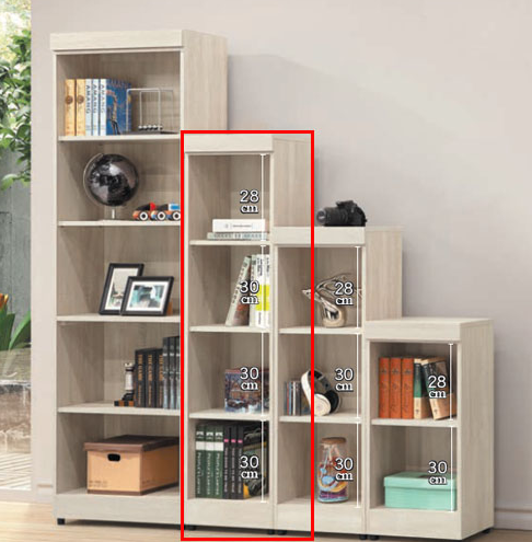 E327-4 階梯式1.3尺書櫃 4格 鋼刷白