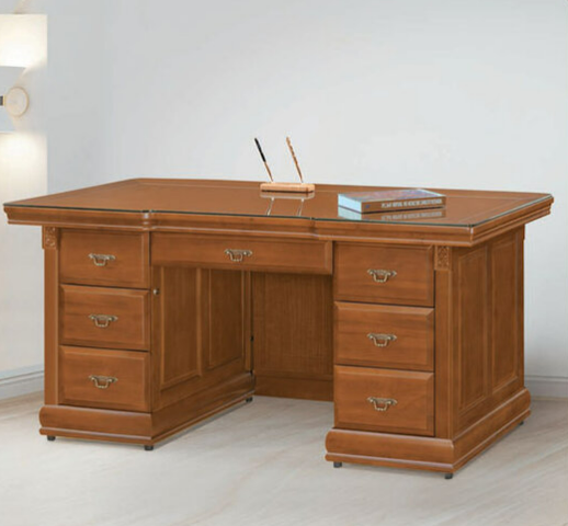 E329-1 賽德克正樟5尺實木辦公桌 六件 ⊙附8mm強化玻璃桌面