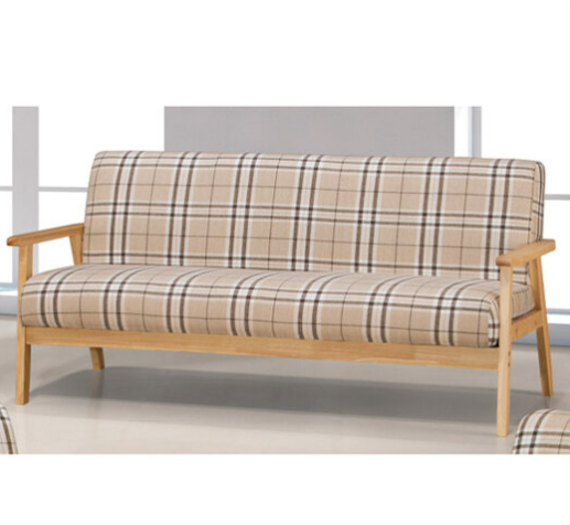 G537-4 格子布小沙發3人座 實木腳