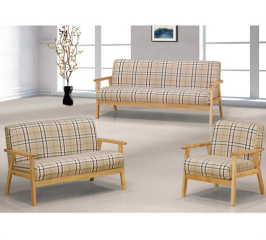 G537-1 格子布小沙發 實木腳 全組