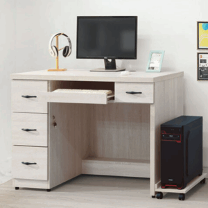 E341-5 寶麗白雲橡4尺電腦桌 ⊙連環鎖、含主機架、附穿線孔