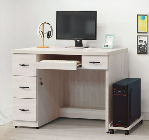 E341-5 寶麗白雲橡4尺電腦桌 ⊙連環鎖、含主機架、附穿線孔