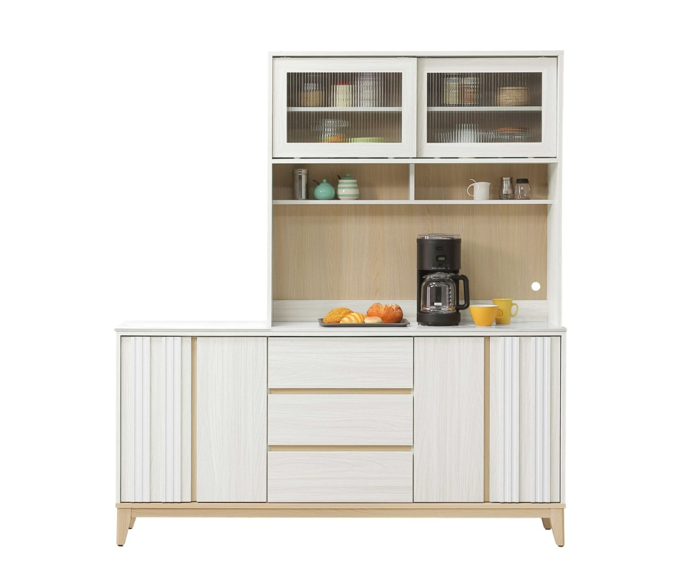 844-3洛蒂6尺岩板餐櫃 上+下   ⊙上下各附2片活動隔板.上座附1個電線孔