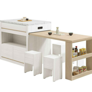 844-2洛蒂伸縮中島餐桌櫃 附椅凳*4 ⊙中島桌(含4張輔助椅)+L型桌面架、