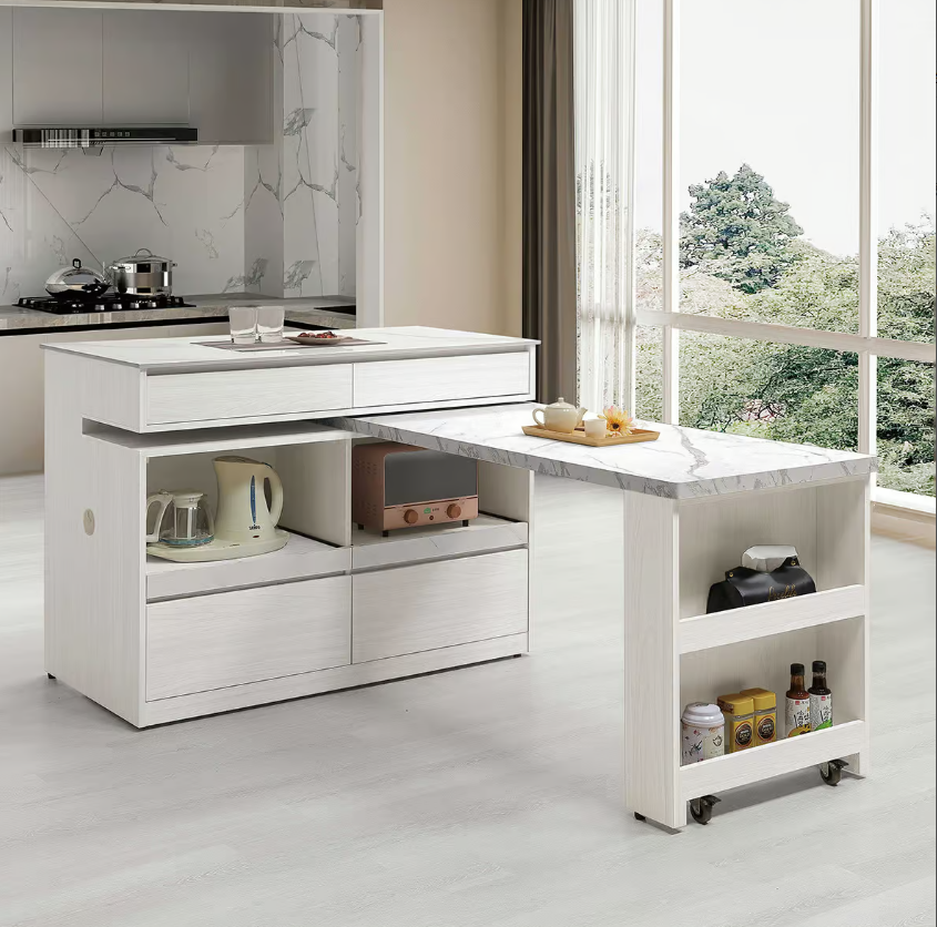 814-2 蘿拉4尺中島型多功能岩板餐桌櫃 (岩板中島桌+L型桌面架)