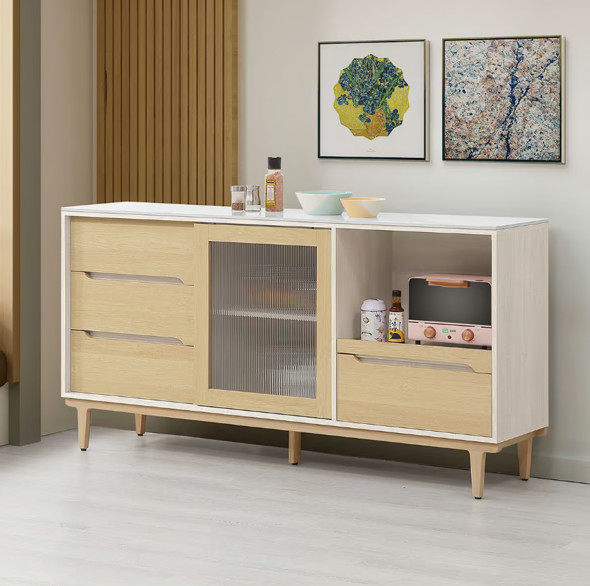 847-4帕特6尺岩板餐櫃下座 (附1片活動隔板) (拉盤處後背板有1個電線孔)