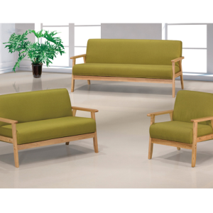 G537-5 綠色布小沙發 實木腳 全組