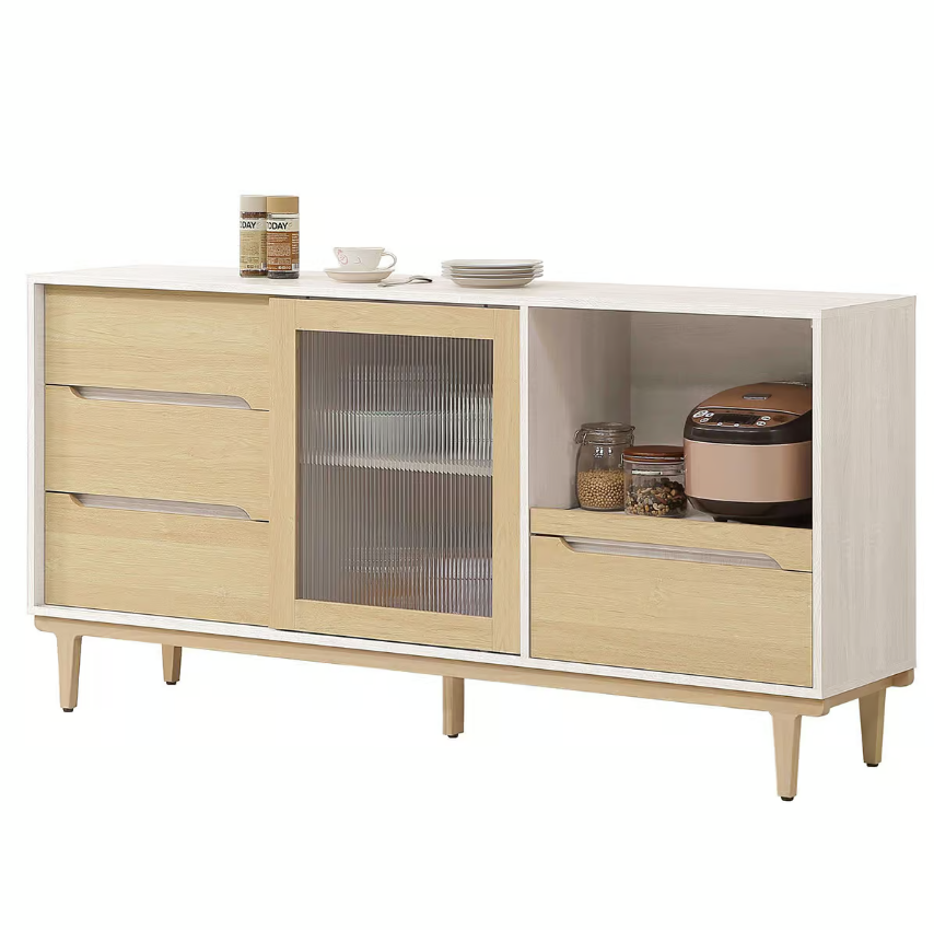 850-3帕特6尺木面餐櫃下座(附1片活動隔板) (拉盤處後背板有1個電線孔)