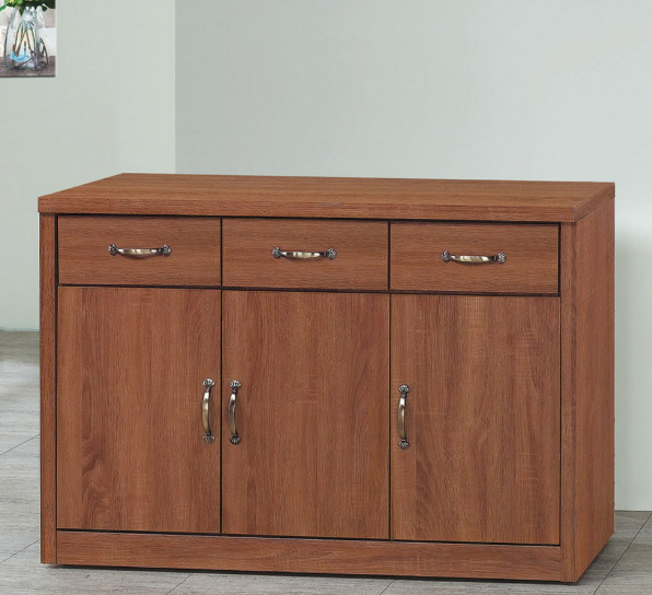 E352-5 柚木色古典工業風4尺餐櫃 下座