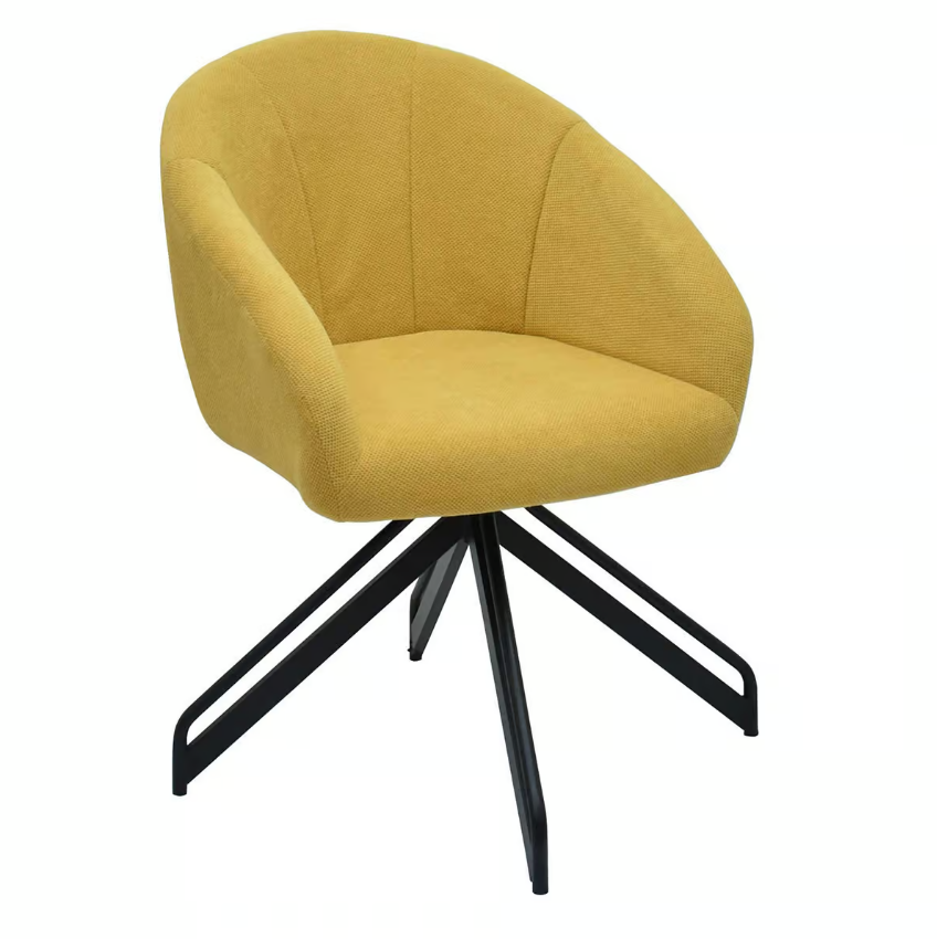 922-2謝爾頓黃色旋轉布餐椅 (坐寬37坐深42坐高45cm) (布套不可拆洗)     材質: 高密度泡棉+高級麻絨布+黑鐵砂防鏽烤漆鐵腳