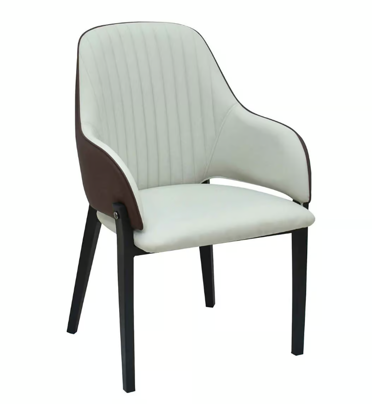 921-18卡摩西皮餐椅(坐寬43坐深46坐高45cm)     材質: 高密度泡棉+高級進口皮革+黑鐵砂烤漆防鏽處理腳