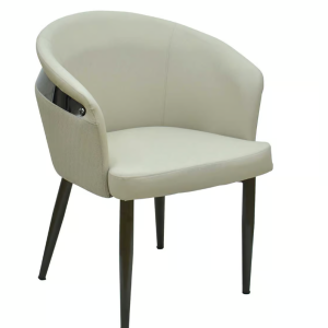 922-4多斯滕皮餐椅 (坐寬46坐深49坐高45.5cm)     材質: 高密度泡棉+高級進口皮革+不鏽鋼鍍黑鈦飾條 +鐵灰色防鏽烤漆鐵腳