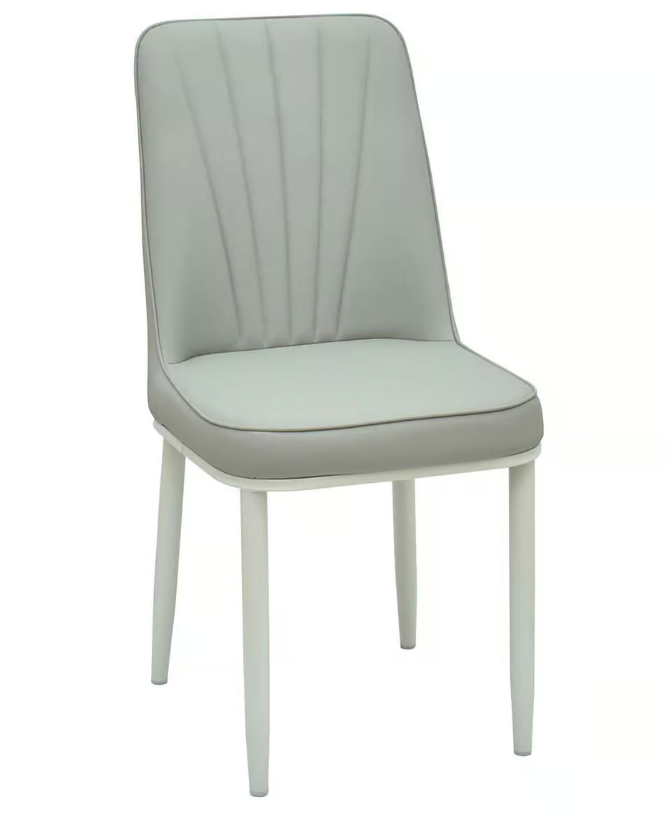 928-19迪福淺灰色貓抓皮餐椅 (坐寬42坐深40坐高47.5cm)     材質: 高密度泡棉+高級貓抓皮革+防鏽烤漆奶白色鐵腳 ( 貓抓皮：耐燃 . 易清潔 . 強韌耐抓 . 防霉抗菌 )