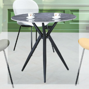 C460-3 Y032休閒鐵桌 亮面灰岩板、 黑鐵腳