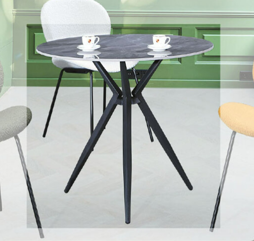 C460-3 Y032休閒鐵桌 亮面灰岩板、 黑鐵腳