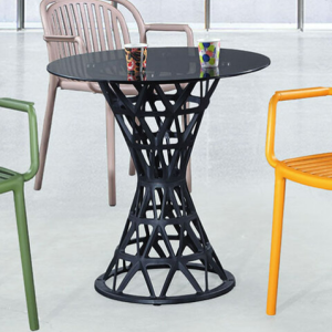 C465-4 Y020休閒桌 黑腳灰玻