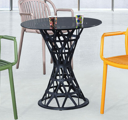 C465-4 Y020休閒桌 黑腳灰玻