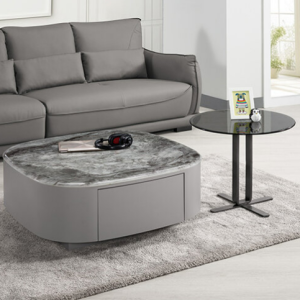 A1400-1 藍海組合茶几 全組 超晶石⊙大桌面18mm超晶石、 ⊙小桌面9mm黑色強化玻璃、 ⊙抽屜雙邊造型.雙邊使用、