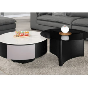 A1402-1 奧提斯組合岩板茶几 全組 ⊙大桌面9mm岩板、 ⊙小桌面6mm黑色強化玻璃、 ⊙抽屜雙邊造型.雙邊使用