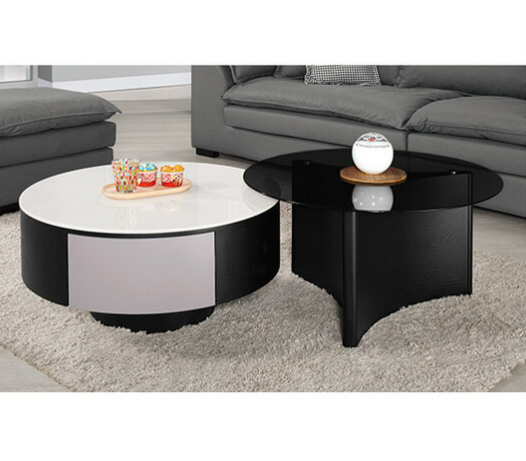 A1402-1 奧提斯組合岩板茶几 全組 ⊙大桌面9mm岩板、 ⊙小桌面6mm黑色強化玻璃、 ⊙抽屜雙邊造型.雙邊使用