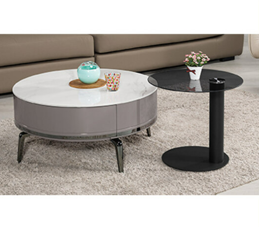 A1402-2 保羅組合岩板茶几 全組 ⊙大桌面9mm岩板、 ⊙小桌面6mm黑色強化玻璃、 ⊙抽屜單邊使用