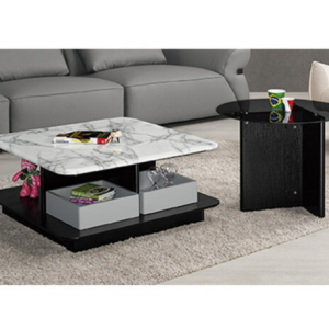 A1403-1 溫沃斯組合原石茶几 全組 ⊙大桌面19mm原石、 ⊙小桌面5mm黑色強化玻璃、 ⊙附2個收納盒、