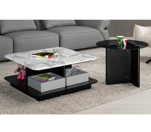 A1403-1 溫沃斯組合原石茶几 全組 ⊙大桌面19mm原石、 ⊙小桌面5mm黑色強化玻璃、 ⊙附2個收納盒、