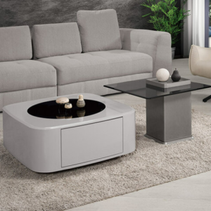 A1404-1 柏塞爾組合玻璃茶几 全組 ⊙大桌面9mm黑色強化玻璃、 ⊙小桌面5mm強化玻璃、 ⊙抽屜雙邊造型.雙邊使用