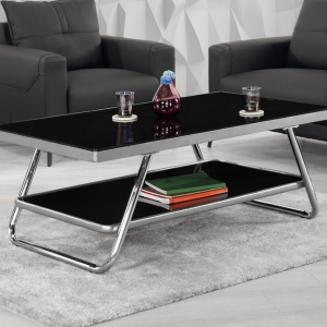 A1423-2 海發4.3尺玻璃大茶几 (桌面6mm黑色強化玻璃)