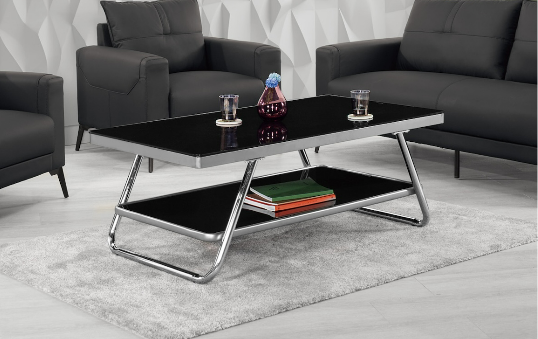 A1423-2 海發4.3尺玻璃大茶几 (桌面6mm黑色強化玻璃)