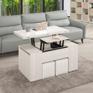 A1426-1 丹尼斯3.3尺岩板多功能大茶几 ◆附輔助椅x2、活動隔板x2 油壓升降五金