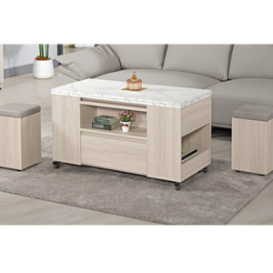 A1427-1 里斯特3.3尺仿石面多功能大茶几 ⊙附輔助椅2張、 ⊙油壓升降五金