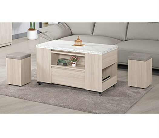 A1427-1 里斯特3.3尺仿石面多功能大茶几 ⊙附輔助椅2張、 ⊙油壓升降五金