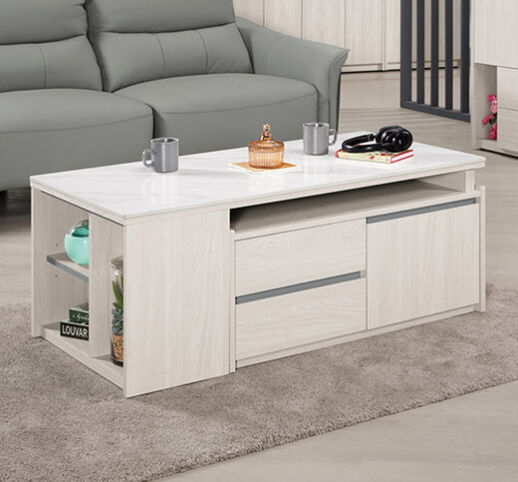 A1429-1 希斯洛4尺岩板伸縮大茶几 ⊙桌面12mm岩板、 ⊙附活動隔板1片、 ⊙雙邊造型.雙邊使用