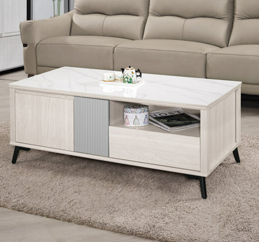 A1432-2 喬倫斯4尺岩板大茶几 ⊙桌面12mm岩板、 ⊙雙邊抽屜.雙邊開門