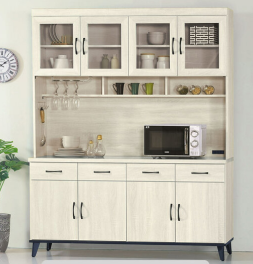 E370-5 鋼刷白5.3尺碗碟櫃 全組 仿石紋、 隔板2片