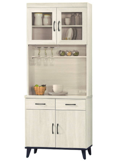 E370-6 鋼刷白2.7尺碗碟櫃 仿石紋隔板x1