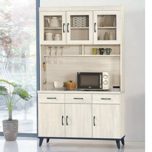 E370-4 鋼刷白4尺碗碟櫃 全組 仿石紋⊙隔板1大片1小片