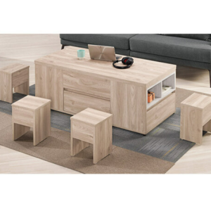 A1447-1 納維斯4*4尺多功能大茶几 ⊙附輔助椅4張、 ⊙抽屜單邊使用、 ⊙油壓升降五金、 ⊙雙邊造型單邊使用