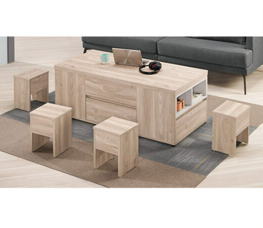 A1447-1 納維斯4*4尺多功能大茶几 ⊙附輔助椅4張、 ⊙抽屜單邊使用、 ⊙油壓升降五金、 ⊙雙邊造型單邊使用