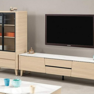 A1480-4 艾維斯8.4尺岩板L櫃 木腳 附活動隔板2片 桌面：12mm岩板