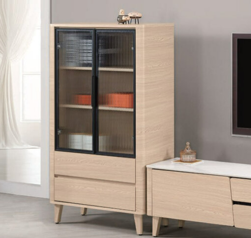 A1480-5 艾維斯2.5尺鋁門展示櫃 木腳 ⊙附活動隔板2片